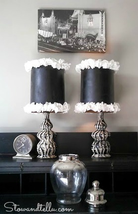 ruffle trimmed lamp shades with glam, crafts, home decor, DIY Ruffle Trimmed Lamp Shades on a pair of vintage glam style lamps