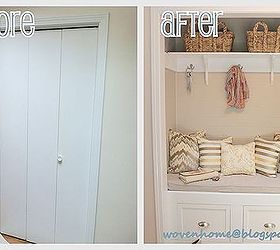 diy closet to entry bench, doors, foyer, home decor, Before After
