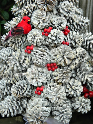winter pine cone trees with berries and birds, crafts, Birds and Berries on Winter Pine Cone Tree