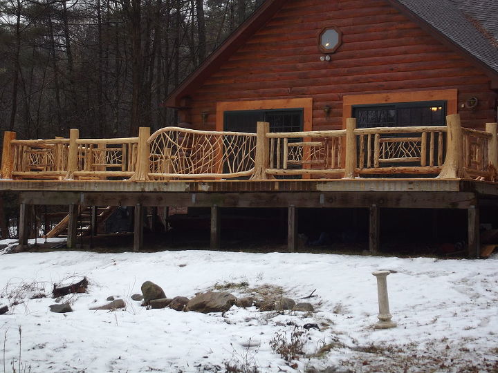 cedar log and twig work for a nice home on lake george in upstate ny i love this, decks, outdoor living, woodworking projects
