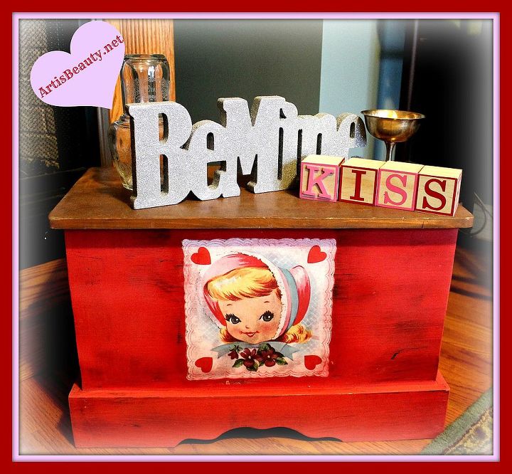 cute little vintage valentines box, home decor, painted furniture