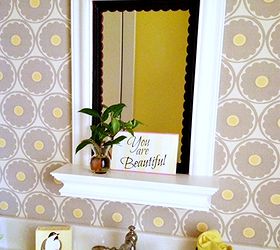add detail with scalloped trim easy mirror makeover, bathroom ideas, crafts, home decor, Stratford wall mirror with shelf from wayfair com with the added trim