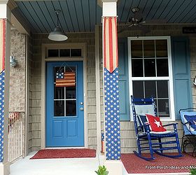 flag burlap banners for porch columns, crafts, curb appeal, patriotic decor ideas, porches, seasonal holiday decor