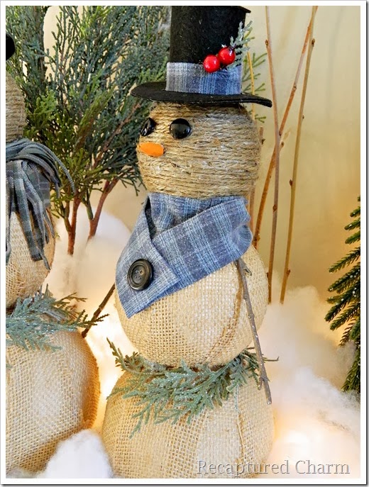 burlap twine snowmen, christmas decorations, crafts, seasonal holiday decor, One of the Majestic Snowgents