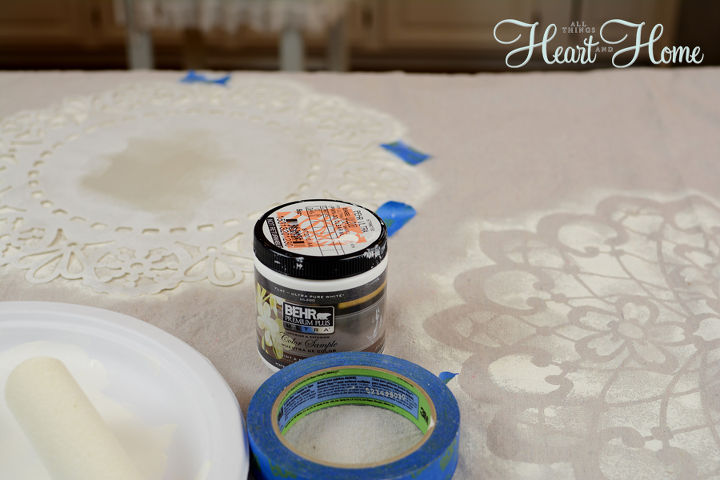 stenciled drop cloth, crafts, Just a few supplies necessary I have a detailed tutorial and a video on the blog