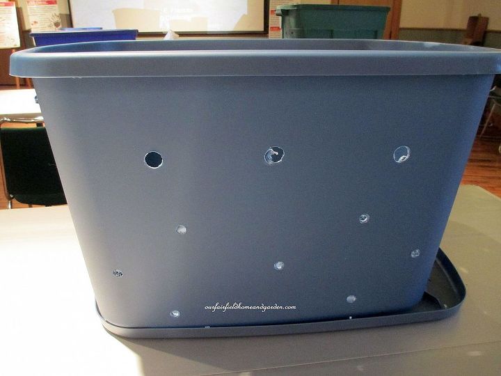 diy project vermicomposting in a tub in a few easy steps, composting, diy, gardening, go green, homesteading, urban living, Here s a shot of the holes in the worm bin so you can see what I mean