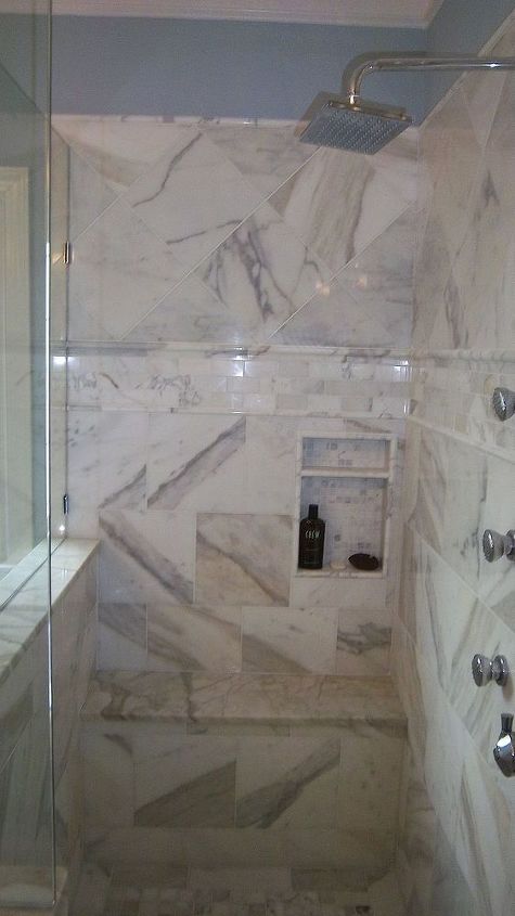 calacutta gold marble master bathroom suite, bathroom ideas, flooring, tile flooring, tiling, Focal Point Detail