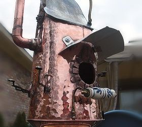 metal repurposed birdhouse, outdoor living, pets animals, repurposing upcycling, Copper Coal Bin Chimney Repurposed Upcycled Birdhouse by GadgetSponge com