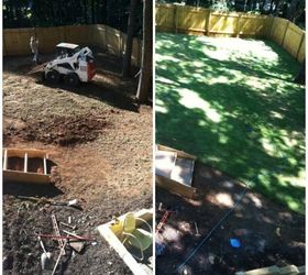 back yard makeover, diy, gardening, how to, landscape, outdoor living, We had a terrible slope and too much shade to grow grass soooo in came tons of dirt and down came some trees