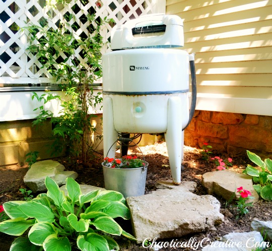 vintage washer turned water feature, container gardening, gardening, outdoor living, ponds water features