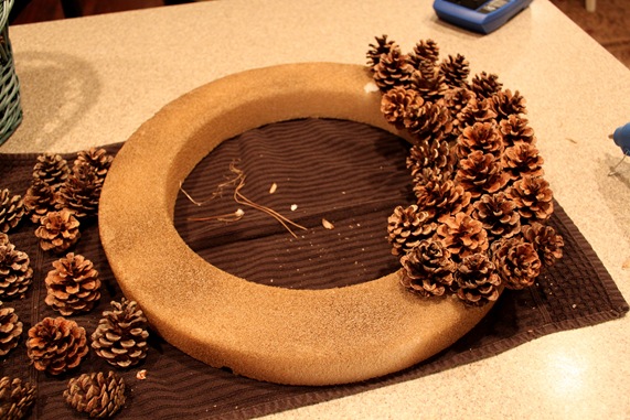 free pinecone wreath, crafts, seasonal holiday decor, wreaths, It took a little patience but it was easy enough Just keep gluing and gluing
