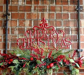 outdoor fireplace, christmas decorations, fireplaces mantels, seasonal holiday decor, Back porch fireplace decorated for Christmas