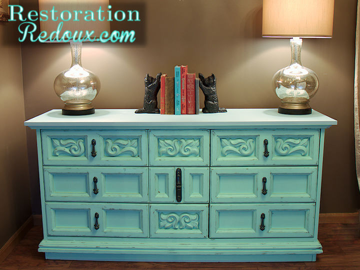 Aqua Distressed Chalkpainted Dresser Hometalk
