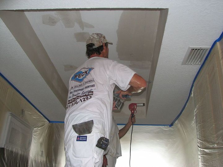 what to do with that 1980 s style kitchen lighting, After the Kitchen Light is removed It s time for a little drywall and mud work