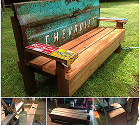 sunny days and repurposed benches, painted furniture, repurposing upcycling, shabby chic, Who wouldn t want to linger a little longer on an old Chevy tailgate
