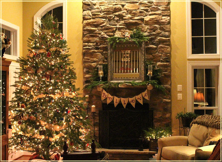 holiday house tour 2013, christmas decorations, seasonal holiday decor, My family room tree is a 12 ft live fir that smells so good filled with family ornaments with meaning