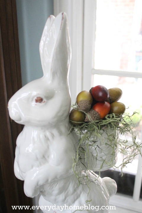 2013 fall home tour at the everyday home, seasonal holiday decor, Even the bunny is getting into the spirit His basket is laden with acorns for a cold winter
