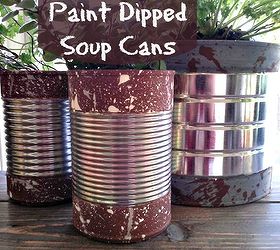 paint dipped soup cans, crafts, gardening, repurposing upcycling, I added the paint splatter texture which gives it a little bit of a retro feel