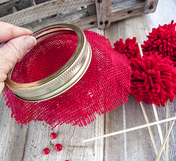 red hots pom poms and cupcake holders valentines day gifts, crafts, mason jars, seasonal holiday decor, valentines day ideas, cover the top with a loose woven fabric