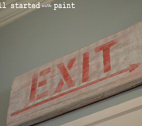 exit signs from reclaimed wood, crafts, doors, painting, Weathered exit sign from reclaimed wood