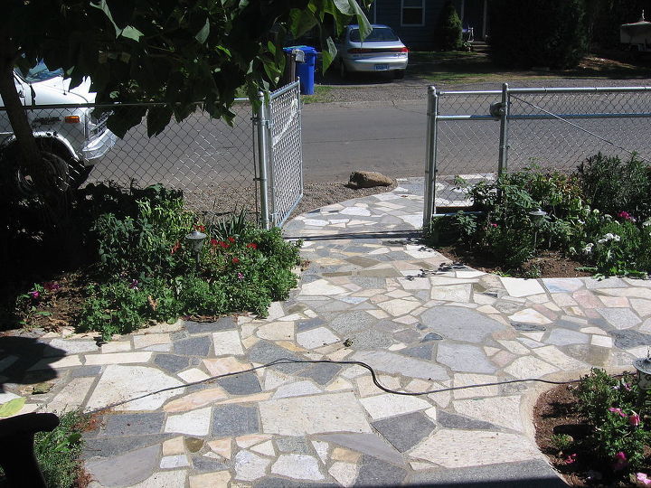 patio walkway and wall in stone brick block and granite, concrete masonry, ponds water features, porches, for those of you who have a hard time picking color combonations with this application you can have them all