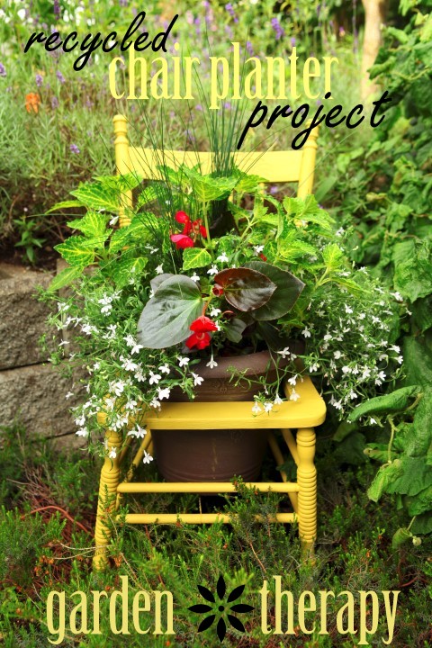 great garden chair planter ideas, gardening, outdoor furniture, outdoor living, painted furniture, repurposing upcycling, rustic furniture, seasonal holiday decor, Visit Stephanie at Garden Therapy to see this tutorial