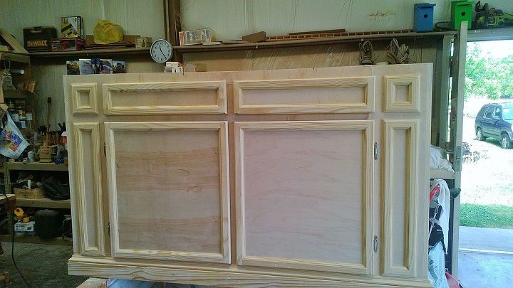 kitchen island made from 3 4 birch plywood and 1 oak board top, diy, kitchen design, kitchen island, woodworking projects, Front with drawers and doors installed