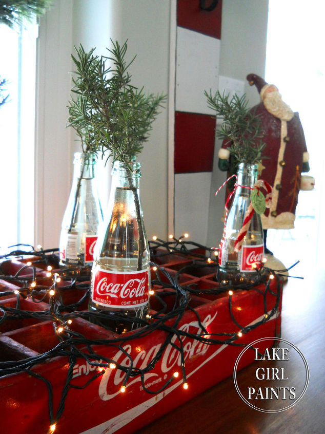 rosemary clippings in cola bottles for christmas, christmas decorations, seasonal holiday decor