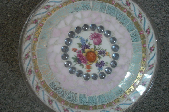 more of my mosaics, painted furniture, tiling, This is the top to a glass cake stand