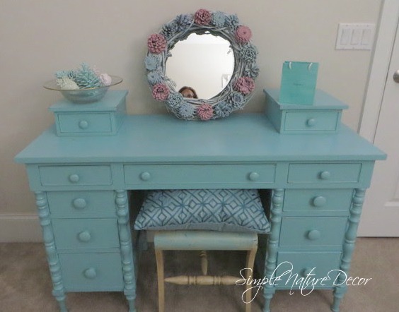 painted pinecone mirror and matching vanity, painted furniture