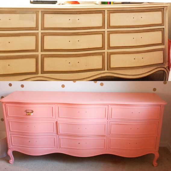 coral painted dresser, painted furniture