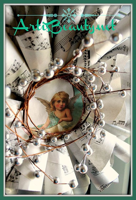 make a sheet music wreath using free graphics from the graphics fairy, crafts, wreaths, my finished wreath thanks to thegraphicsfairy