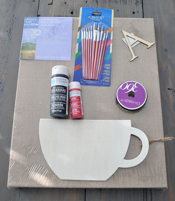 diy burlap memo board, crafts, Here are the supplies you ll need Start by painting your mug with chalkpaint