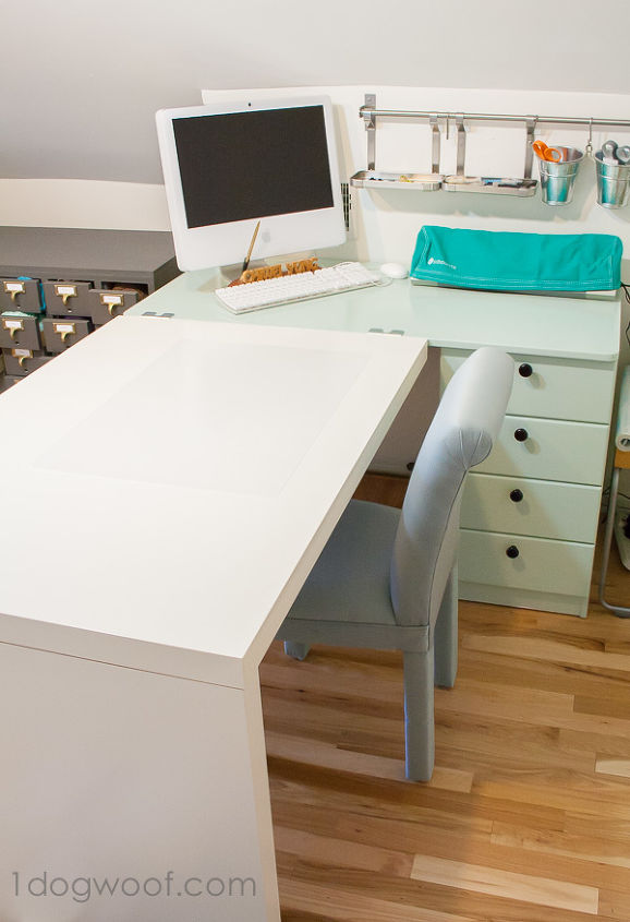 ikea hack craft desk makeover, painted furniture, Here s my large workspace