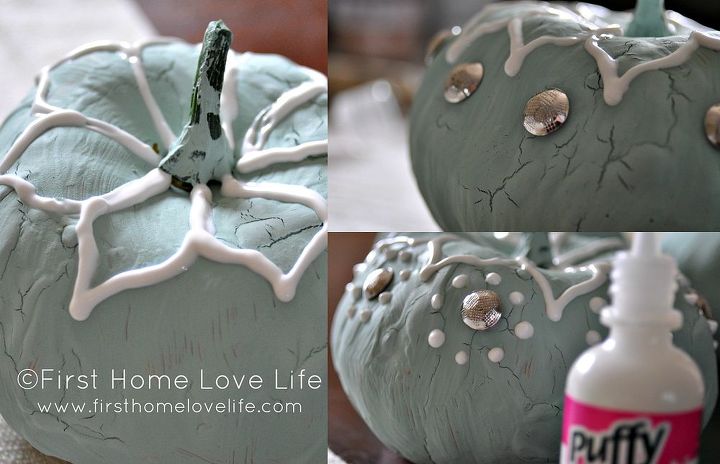 upholstery tack and puffy paint pumpkins, crafts, reupholster