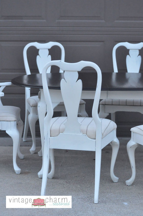 shabby chic white dining table chairs, painted furniture, shabby chic, American Paint Navajo White and General Finishes Java Gel Paint