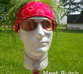 meet my new garden head butch, crafts, gardening, Here s my new friend Butch He s a styrofoam head that I bought at Hobby Lobby