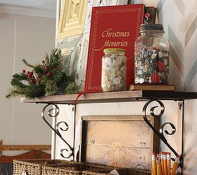 woodsy glam christmas home tour, christmas decorations, seasonal holiday decor, wreaths, I spruced up the DIY Drop Space with some greenery jars of buttons and Christmas books