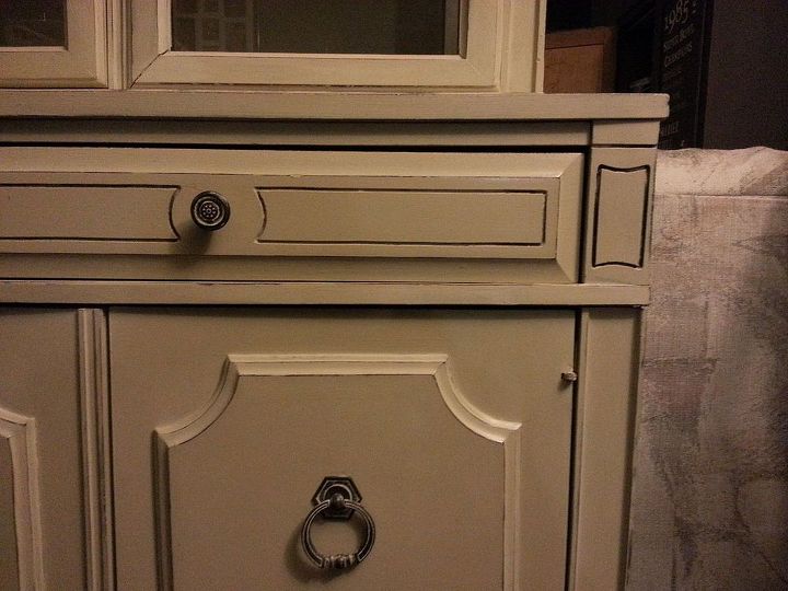 china hutch re do, painted furniture, More detail I reused the hardware but painted them oil rubbed bronze first then country grey over it and rubbed off most of it