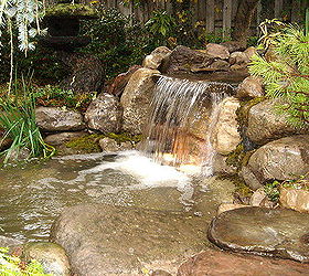 backyard waterfall water garden pond restoration remodel repair with led lighting, landscape, outdoor living, ponds water features, New Waterfalls Replaced Repaired Re Installed Refurbished Fixed Remodeled Restored with LED Lighting and Aquascape Filtration System for this Rochester NY Pond Acorn Landsdcaping Certified Aquascape Contractor of Rochester NY