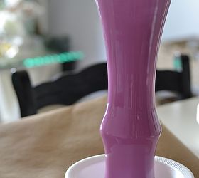 radiant orchid painted glass vase, crafts, home decor, painting, Turn the vase upside down to allow the paint to run down and coat the inside surface of the vase