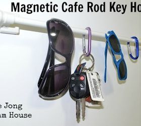 uses for tension rods, cleaning tips, closet, home decor, Use a tension rod or cafe rod whatever works in your home to keep track of keys and sunglasses