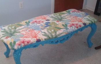 Garbage Recycling! Old coffee table turned Ottoman/bench seat