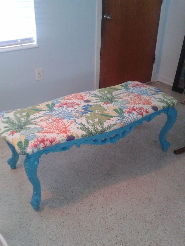 garbage recycling old coffee table turned ottoman bench seat, painted furniture, repurposing upcycling