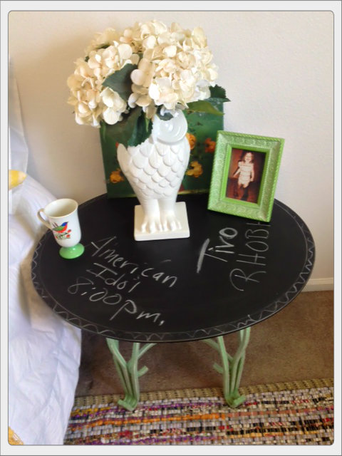 upcycled metal and glass goodwill table, painted furniture, repurposing upcycling, close up of the finished project