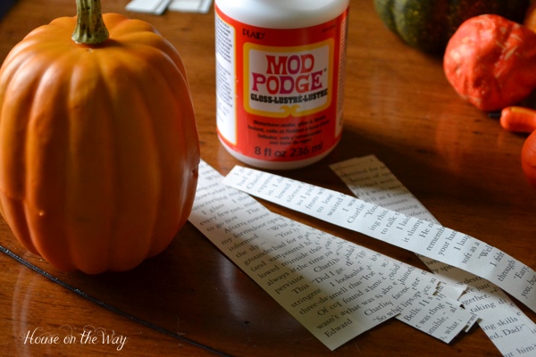 how to decoupage paper pumpkins, crafts, decoupage, seasonal holiday decor, The supplies are simple pumpkins strips of paper Mod Podge and a brush