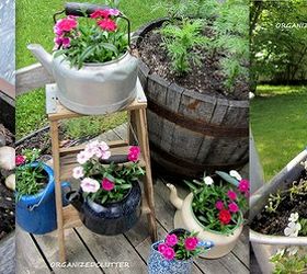 my top five cottage junk garden containers, container gardening, flowers, gardening, Vintage metal kitchenware Just don t overdo it