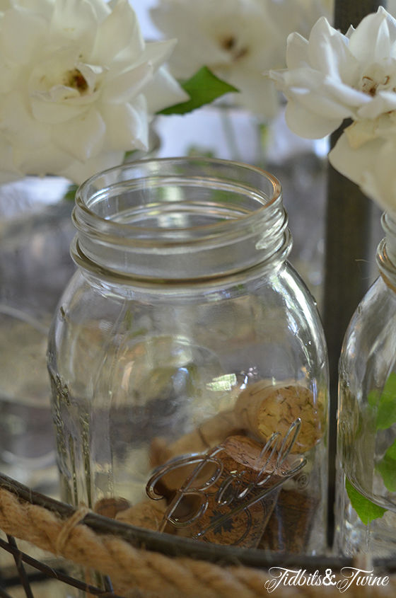 my casual elegant mason jar centerpiece, crafts, home decor, mason jars, repurposing upcycling, I keep corks to use as filler in vases of faux greenery