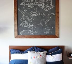 from crib to big boy bed a room makeover, bedroom ideas, home decor, A framed chalkboard wall is the perfect art installation for the large space above his bed