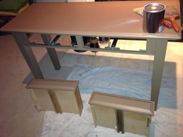 blah oak desk with 2 drawers, painted furniture, repurposing upcycling, Not exactly BEFORE pics lol But it s at least pics of the first coat of Coco and BEFORE final coat finishing touches